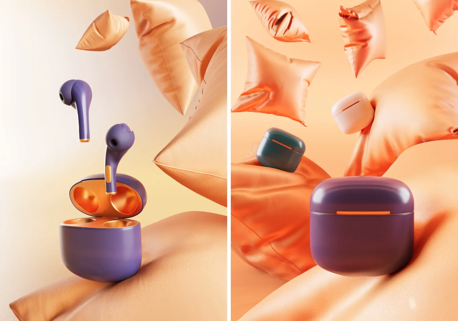 Fotorealistische lifestylevisualisatie van draadloze oordopjes