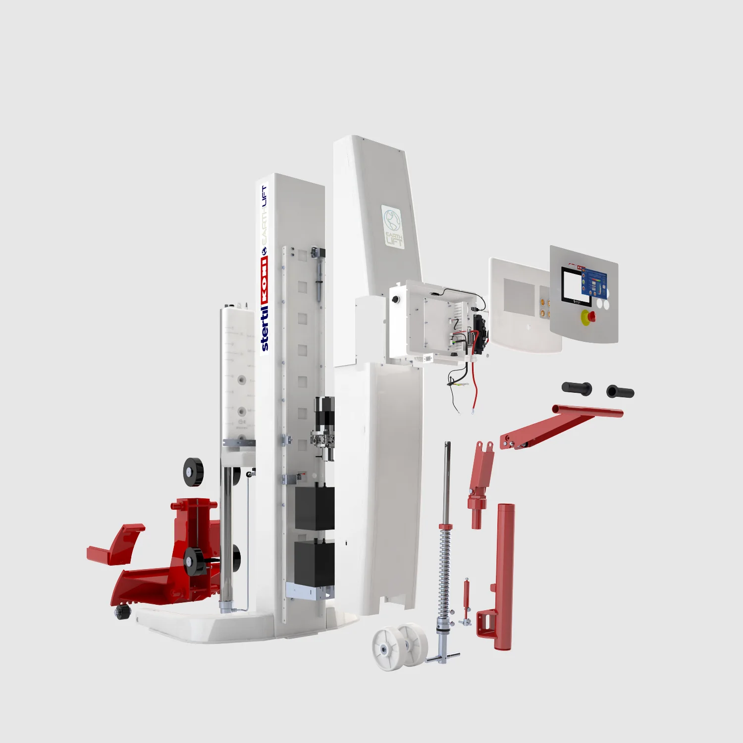 Exploded view of a Stertil lifting column and its components