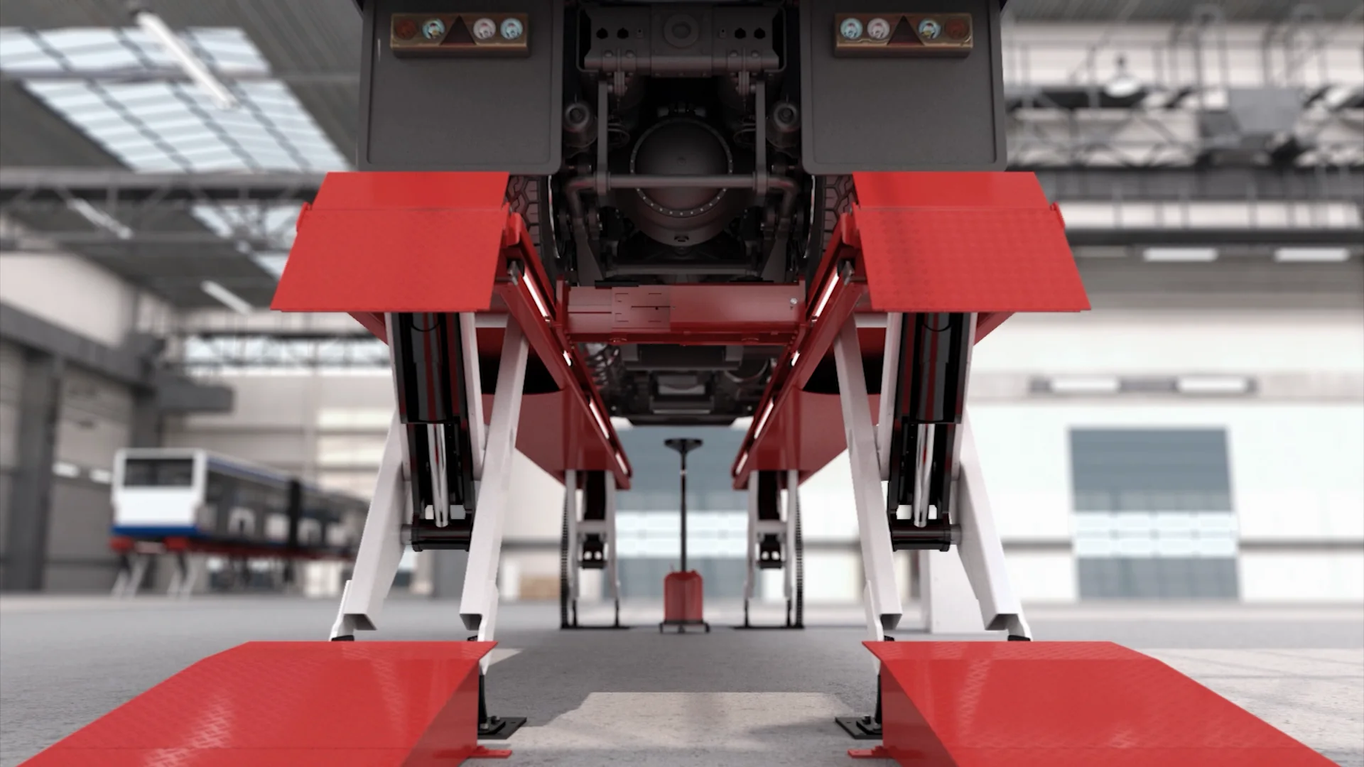 Stertil lifting system with a heavy vehicle, visualised from below